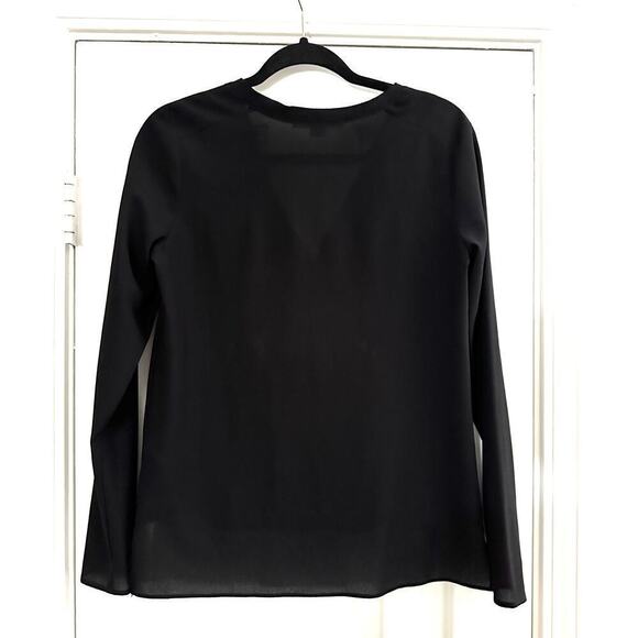 COOPER & ELLA Long Sleeve Crepe Faux Wrap V-Neck Alyssa Blouse Black - XS - Picture 5 of 5